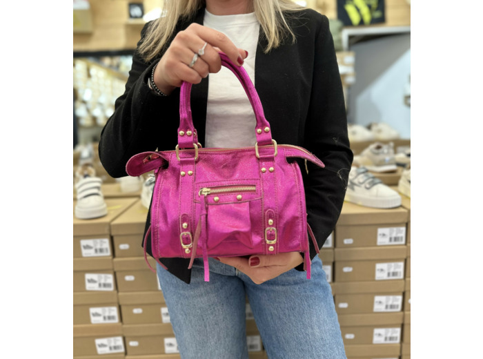 Petit sac cuir fuchsia irisé - Sarah.