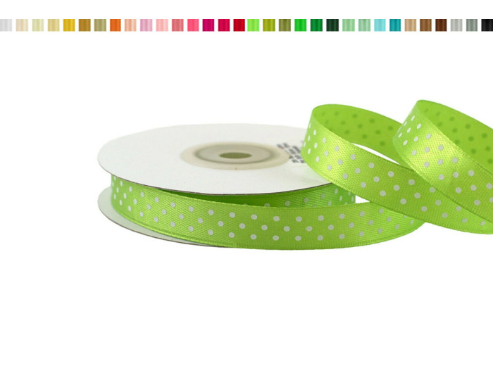 Ruban satin a pois 12mm de large 25m de long vert