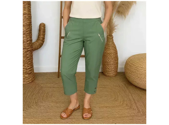 T581- Pantacourt stretch uni JST (T38-T52) (vert céladon)