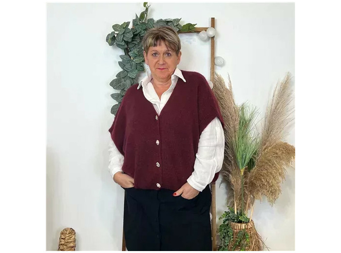 Z143- Gilet boutons fantaisies (Gu) (bordeaux)
