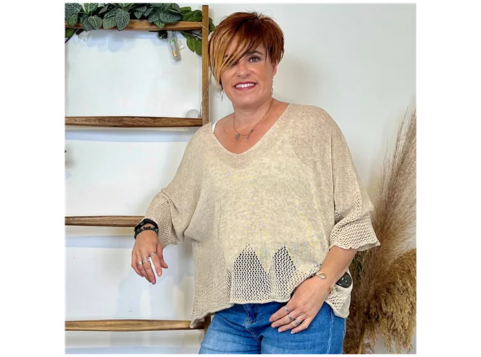 K407- Pull imprimé (Tu) 🇮🇹 (beige)