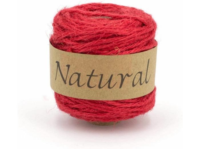 Fil de jute naturel 2 mm x 50 m couleur au choix rouge