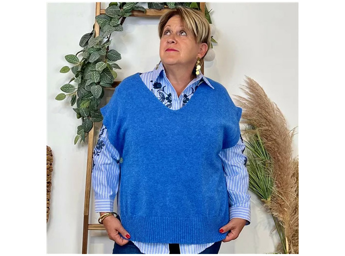 K122- Pull sans manches (Tu) (bleu jeans)