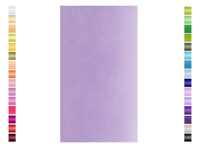 Tulle fin et souple colori parme de 15 cm de large et 9 m de long vendu en rouleau