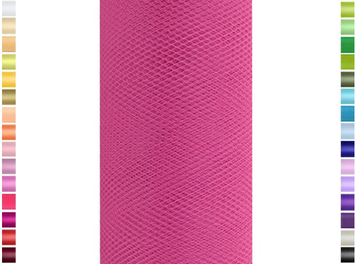 Tulle fin et souple colori framboise de 15 cm de large et 9 m de long vendu en rouleau