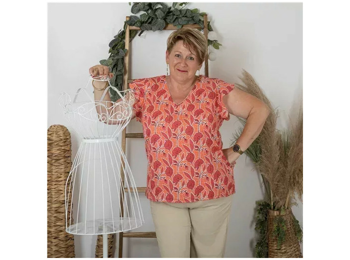 K264- Top Aquarelle dos boutonné (T40-T48) (corail)