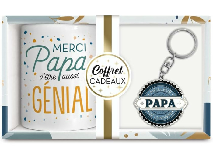 STC coffret mug et porte clés pailettes "Papa"