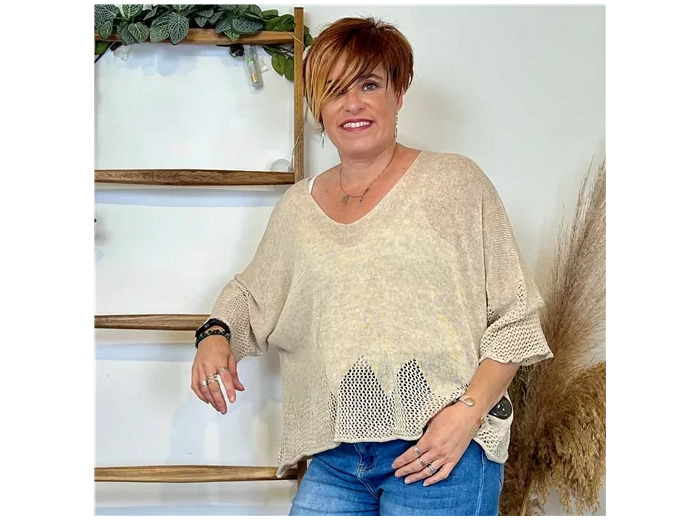 K407- Pull imprimé (Tu) 🇮🇹 (beige)