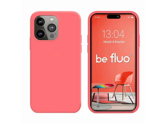 Coque Silicone Moxie BeFluo Fine et Légère pour iPhone 14 Pro Max, Intérieur Microfibre - Rose