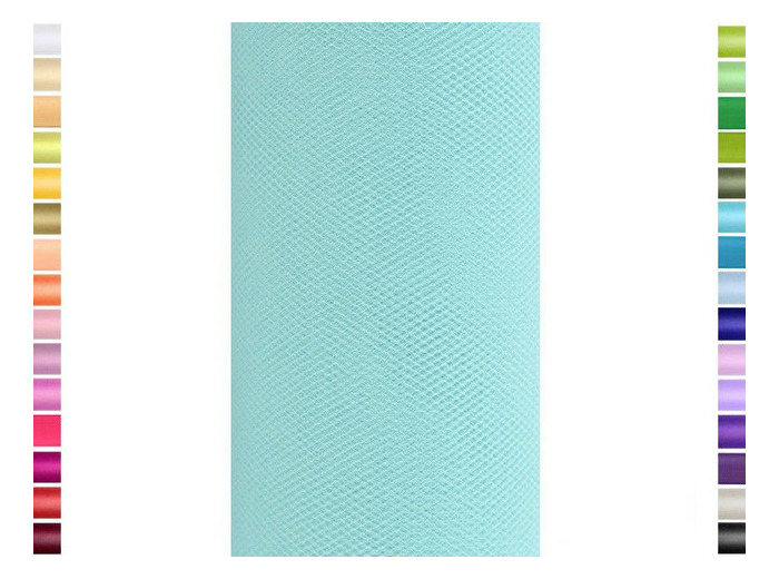 Tulle fin et souple colori turquoise clair de 15 cm de large et 9 m de long vendu en rouleau