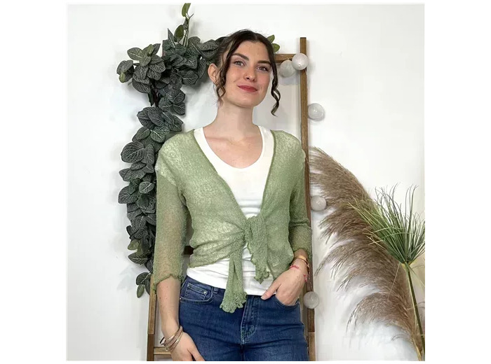 K541- Gilet ajouré à nouer Coline (Tu) (vert)