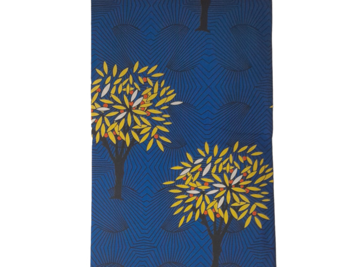 Tissu wax motifs arbres bleu jaune