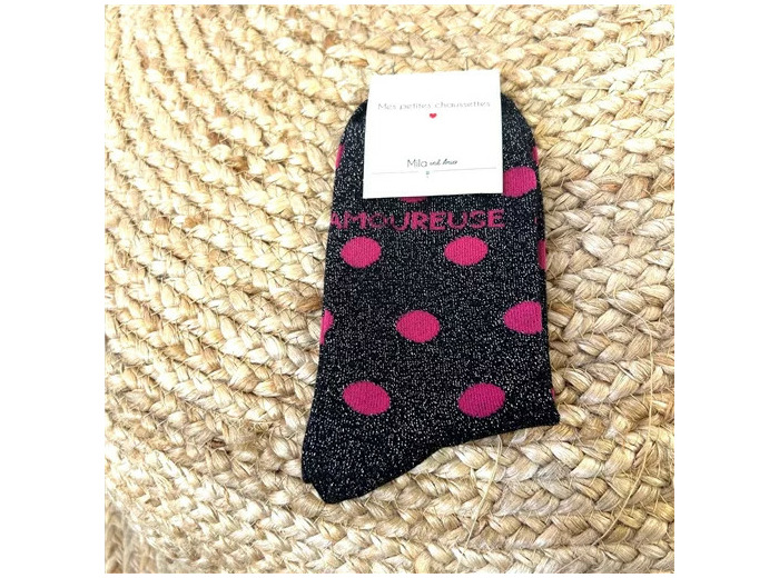 V313- Chaussettes paillettes "Amoureuse" (noir)