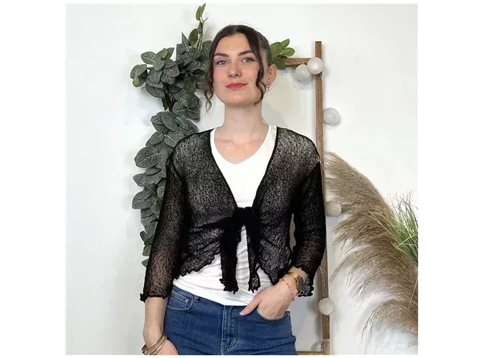K541- Gilet ajouré à nouer Coline (Tu) (noir)