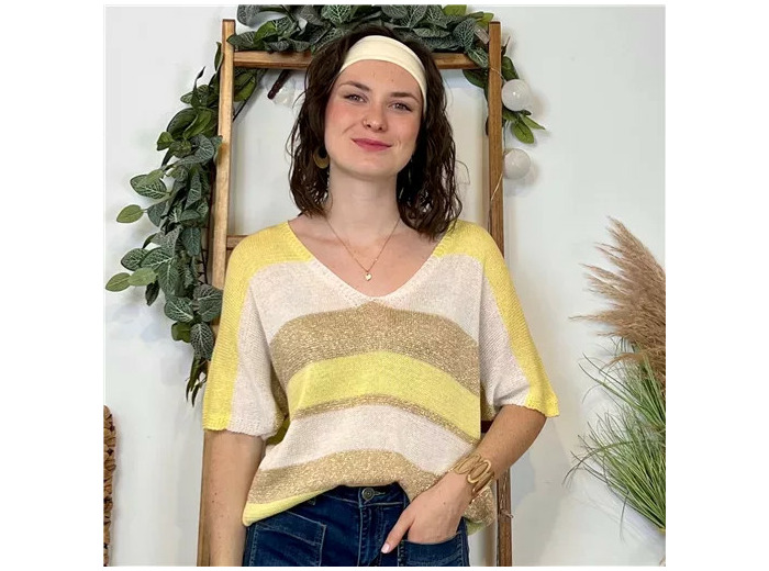 K120- Pull rayé Lurex (Tu) 🇮🇹 (jaune)