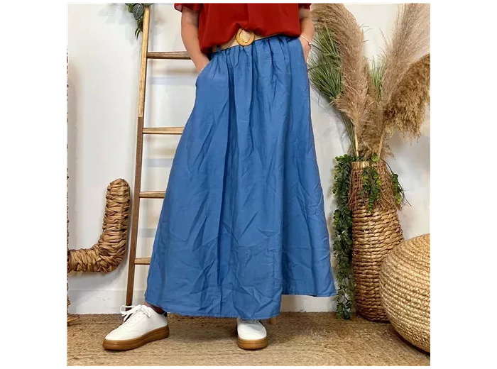 L732- Jupe longue ceinture (Tu) 🇮🇹 (bleu jeans)