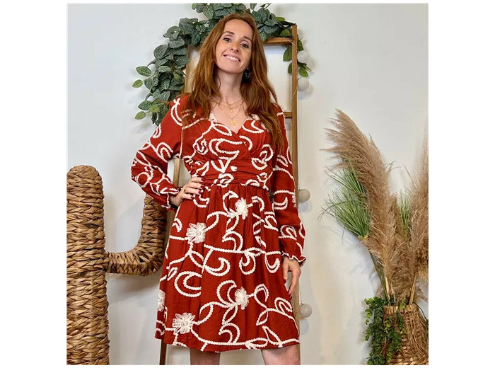 K096- Robe uni plumetis (T36-T38) (rouille)
