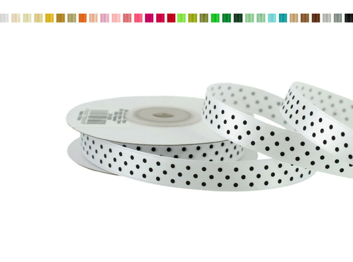 Ruban satin a pois 12mm de large 25m de long blanc