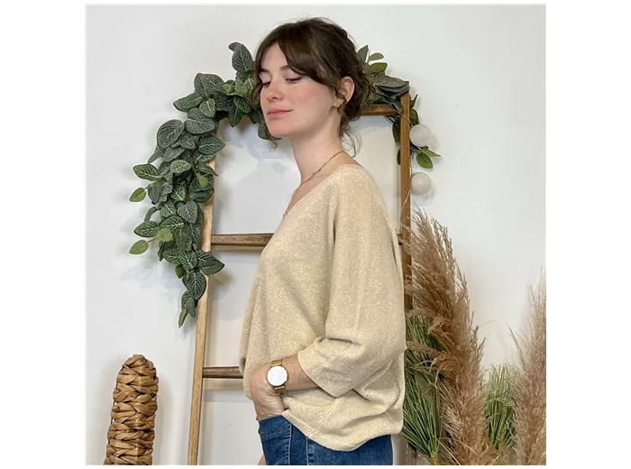 K052- Pull col en V Lurex (Tu) 🇮🇹 (beige)