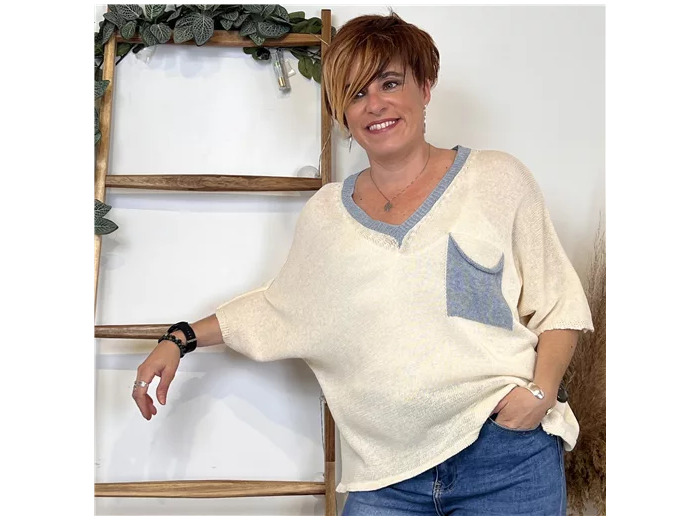 K313- Pull Court Maille (Tu) (ecru)