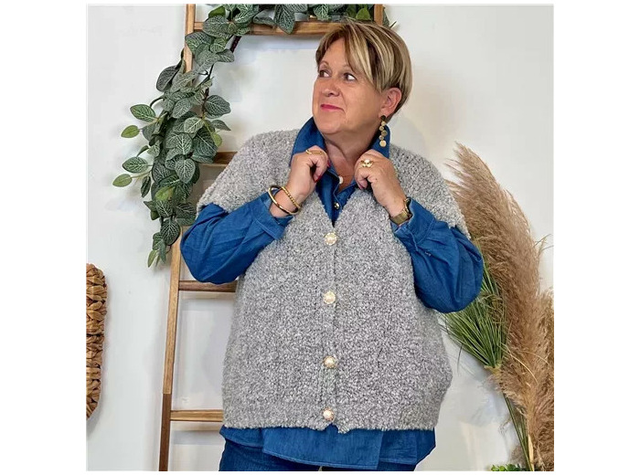 K128- Gilet bouclette sans manches (Tu) (gris)