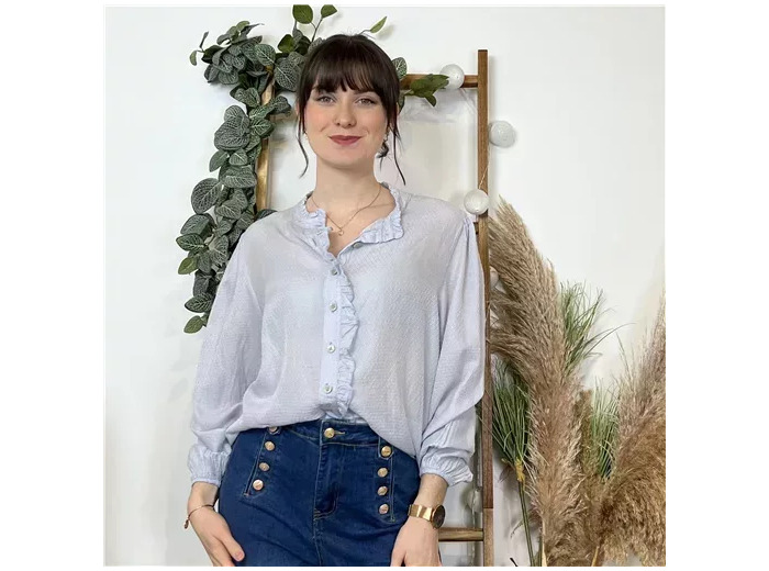 K517- Blouse unie Soie 30% (Tu) (bleu ciel)