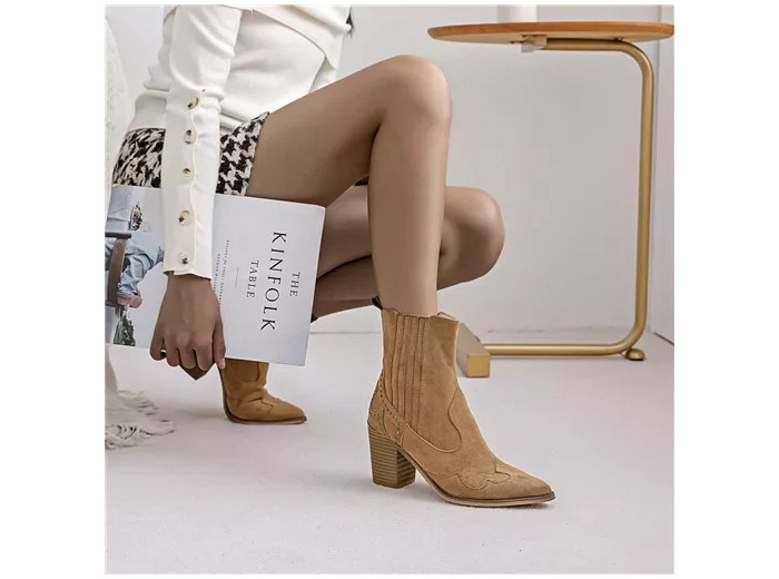 R393- Bottine santiags "Moow" (T36-T41) (camel)