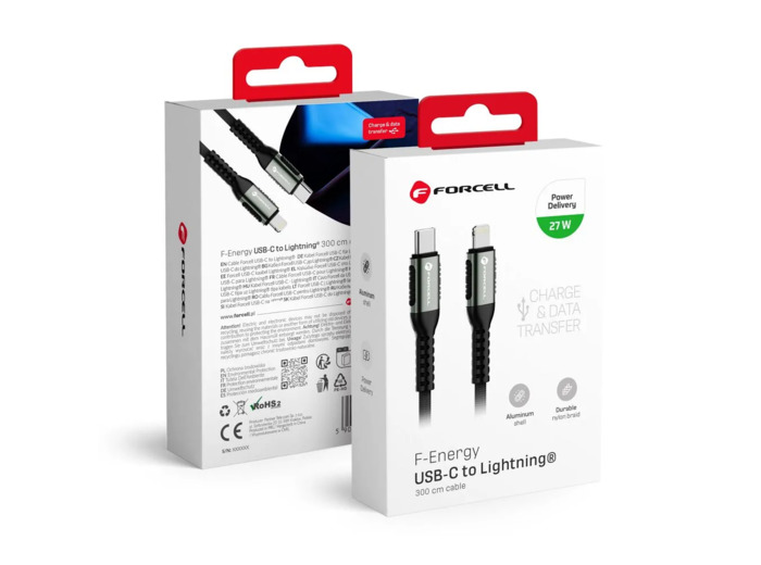 FORCELL F-ENERGY Câble nylon tressé USB-C vers Lightning 3A 27W 3m
