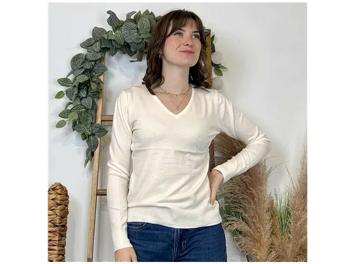 Y372- Pull FIN sans laine «Voggo» (T36-T48) (ecru)