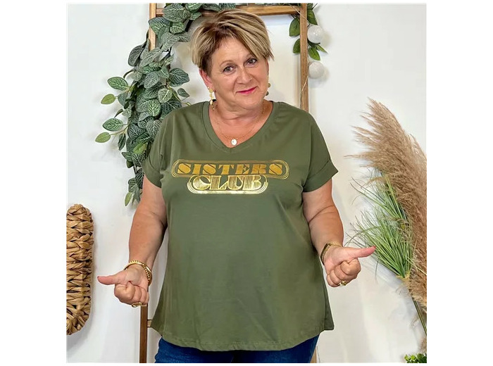 Z149- T Shirt "Sisters Club" (Gt) 🇮🇹 (kaki)