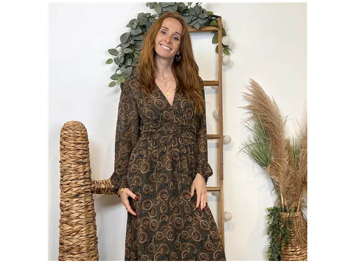 K077- Robe "Maelle" Arabesques (T36-T38) (kaki)