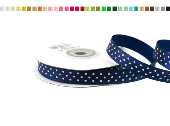 Ruban satin a pois 12mm de large 25m de long bleu marine