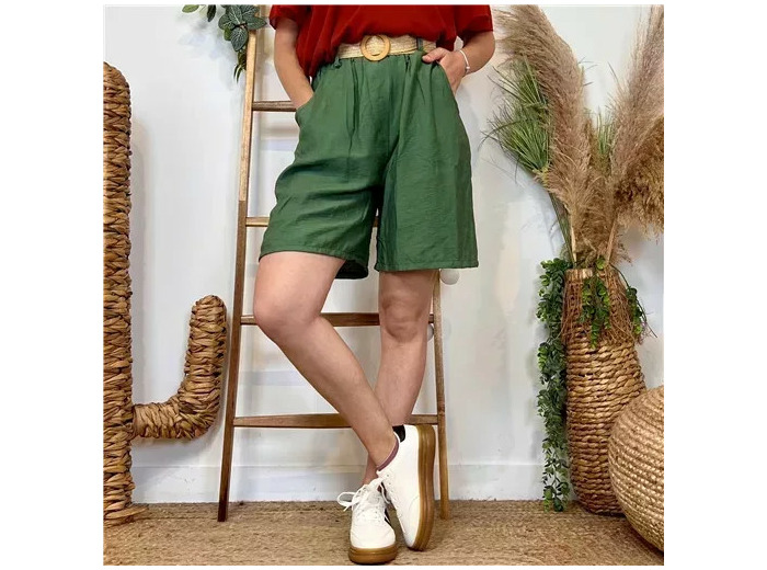 L727- Short Flou Ceinture (Tu) (kaki)