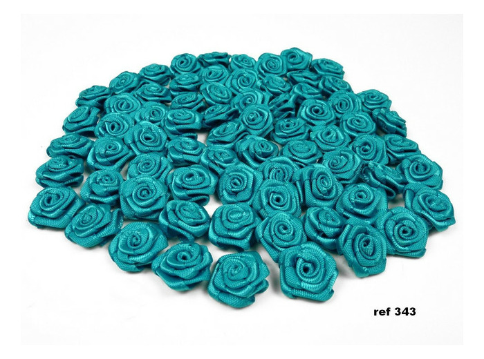 Sachet de 20 petites rose en satin 15 mm TURQUOISE FONCE 343