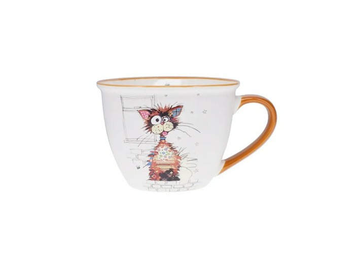 KIUB Bol timbale avec une anse - Motif grand chat marron stylisé nommé Ziggy- matière porcelaine fine - contenance 550ML