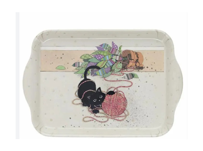 Mini plateau avec des animaux - motif chat et boule de laine