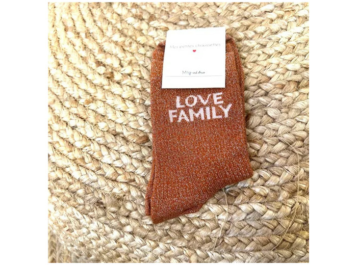 V327-Chaussettes paillettes "Love Family" (rouille)