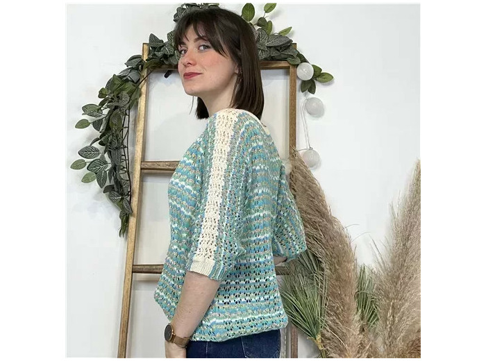 K491- Pull rayé Lurex (Tu) 🇮🇹 (bleu turquoise)