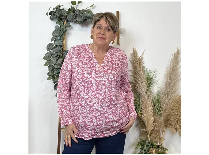 k821- Blouse Feuillage Christy (T44-T52) (rose bébé)
