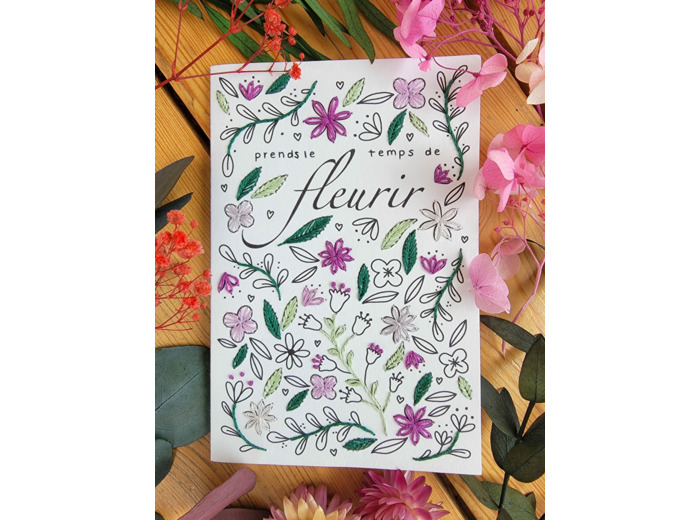 Carte à broder - Prends le temps de fleurir