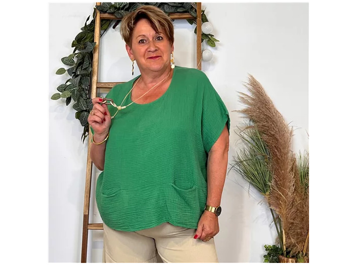 K196- Tunique coton & collier (Tu) 🇮🇹 (vert brésil)