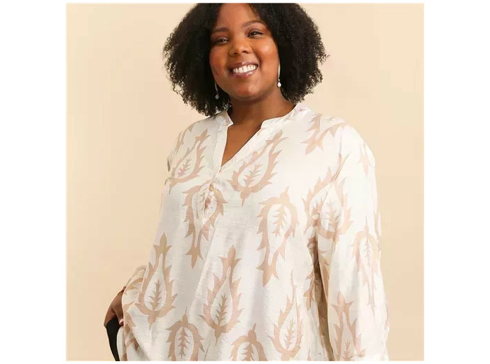 Z795- Blouse Curvy imprimée (T54-T58) (ecru)