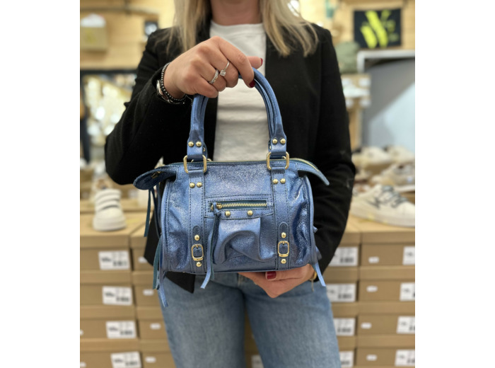 Petit sac cuir bleu irisé - Sarah.