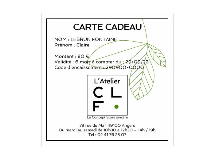 Carte Cadeau Sincère