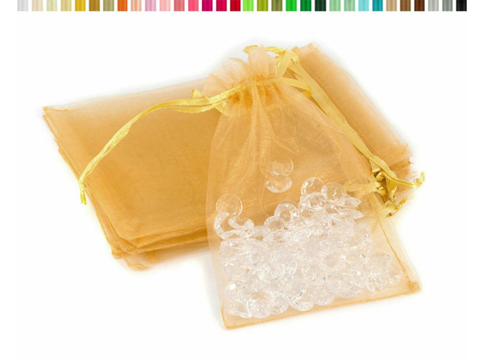 Lot de10 sacs en organza a nouer 7x9 cm pour bijoux doré