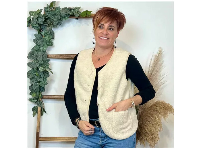 K021- Gilet sans manche moutonné (T36-T40) (beige)