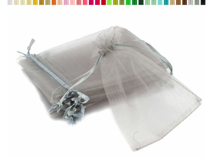 Lot de10 sacs en organza a nouer 7x9 cm pour bijoux gris