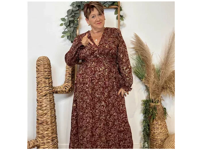 K077- Robe Maëlle fleurettes (T40-T48) (marron)