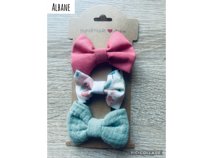 TRIO BARRETTES NOEUD FILLE "ALBANE", PINCES CHEVEUX