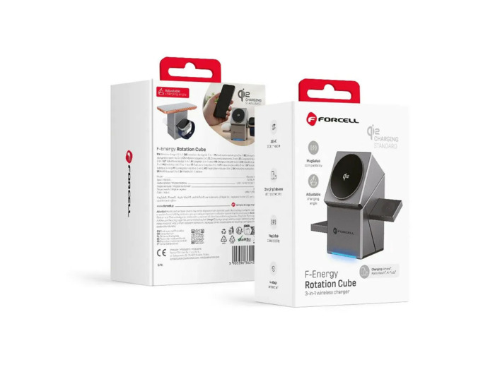 FORCELL F-ENERGY Support de charge 3-en-1 Rotation Cube Qi2 et MagSafe 15W